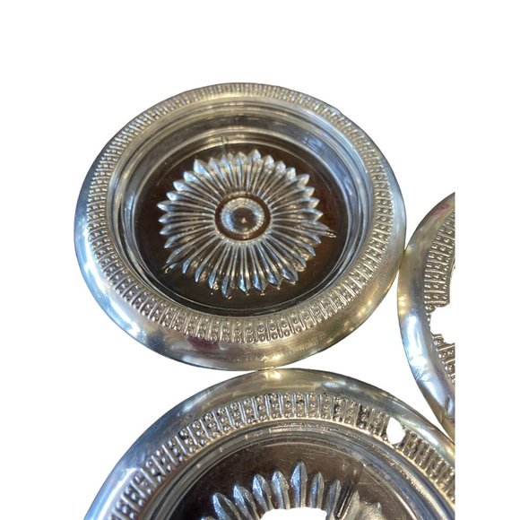 Set of 3 Antique Art Deco Sterling Silver Wrapped Crystal Coasters - Picture 3 of 11